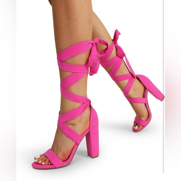 High Heels Lace Up Chunky Block Heels Strappy Sexy Open Toe Heels Pumps Sandals - Picture 1 of 7